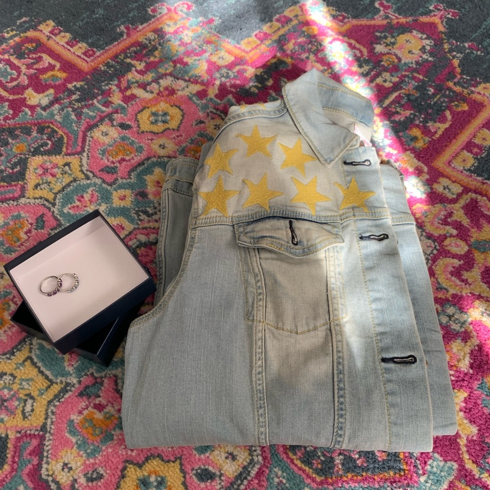 Luluroe denim jacket,topaz ring,amethyst ring bundle